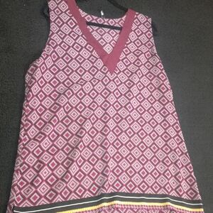 Geometric Patterned Short Sleeve Top - Burgundy and White